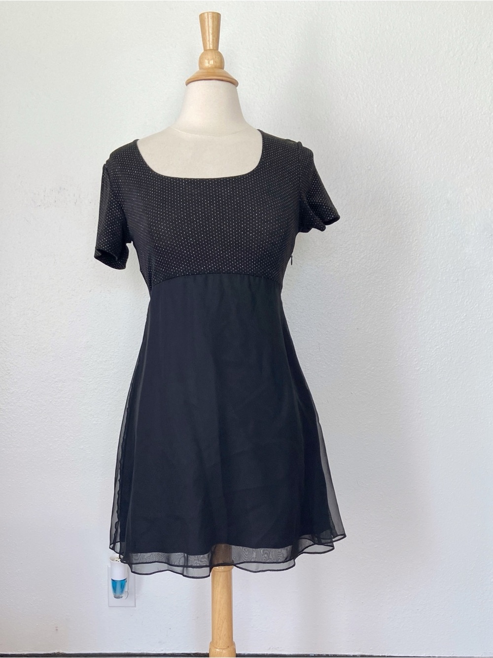 Vintage 90s Rampage Black Sparkle Babydoll Dress